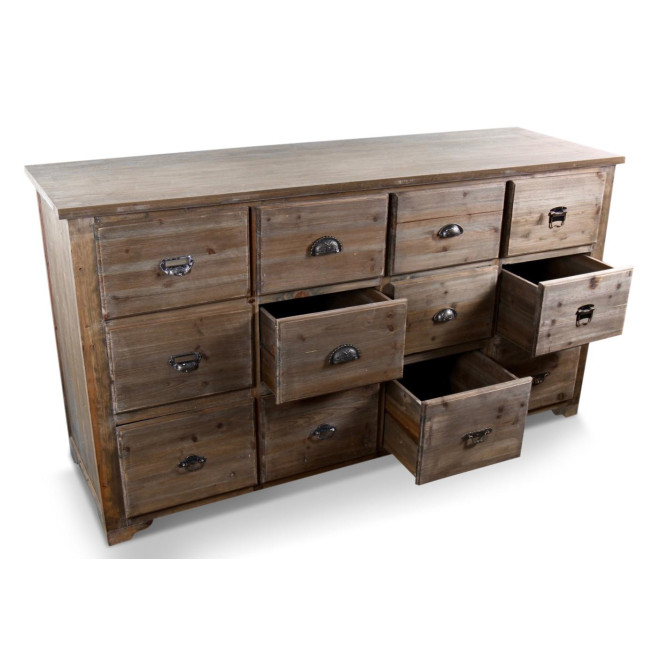 Meuble Semainier Chiffonnier Grainetier Bois 12 Tiroirs 167x54x91cm
