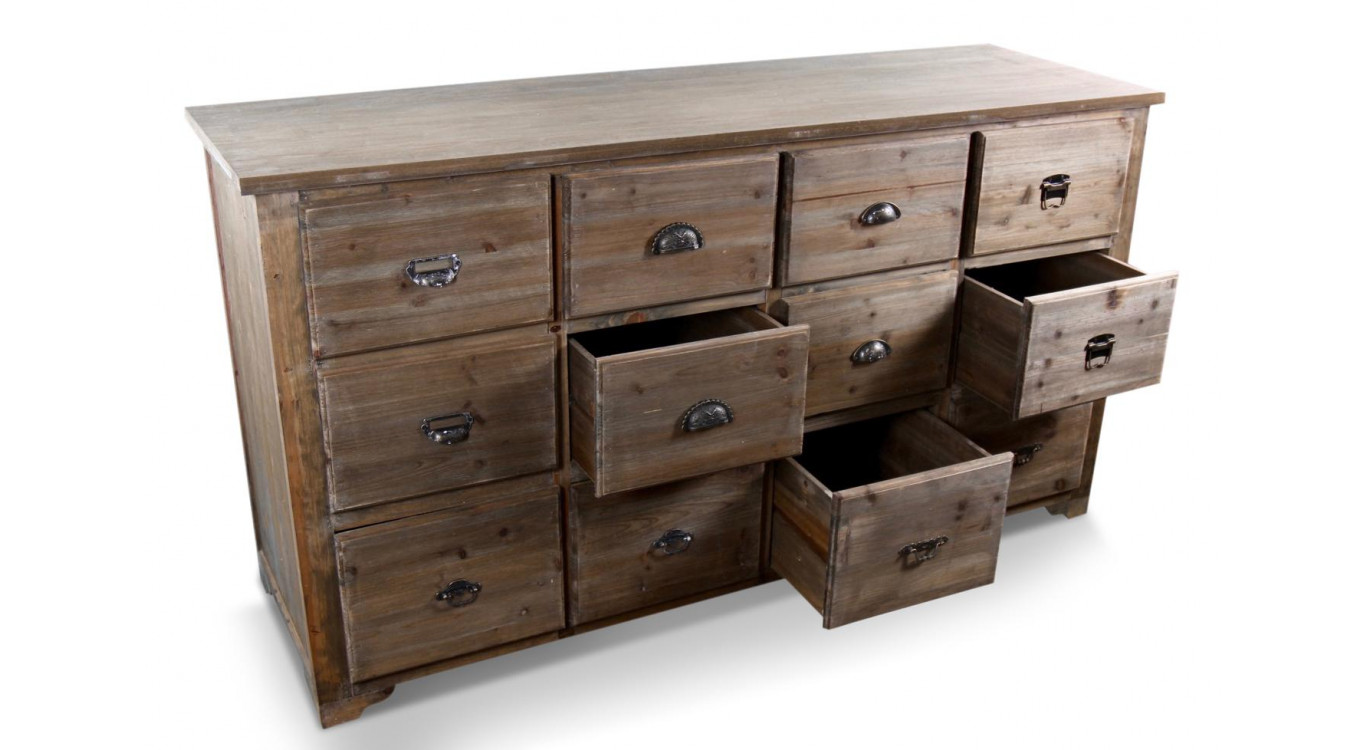 Meuble Semainier Chiffonnier Grainetier Bois 12 Tiroirs 167x54x91cm