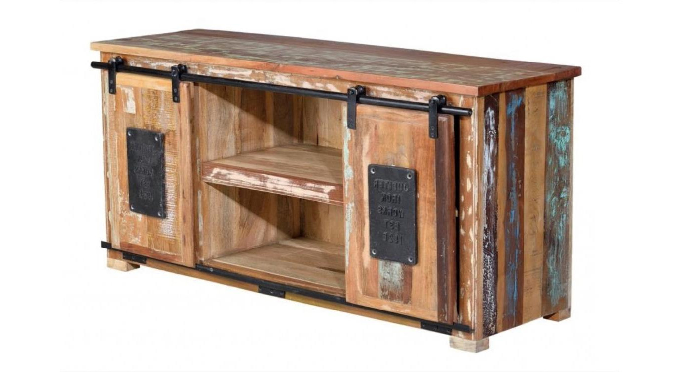 TV-Möbel Holz, Eisen Braun 130x40x62cm