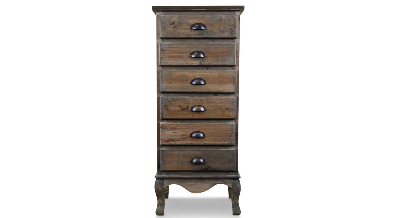Wochenendmöbel Chiffonnier Holz 6 Schubladen 45.5x36x108cm