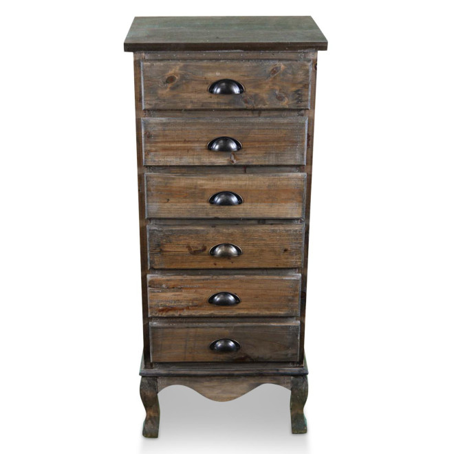 Meuble Semainier Chiffonnier Bois 6 Tiroirs 45.5x36x108cm