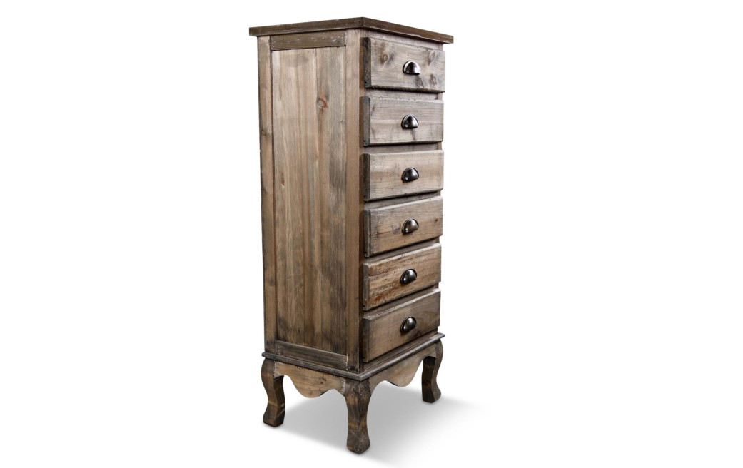 Meuble Semainier Chiffonnier Bois 6 Tiroirs 45.5x36x108cm