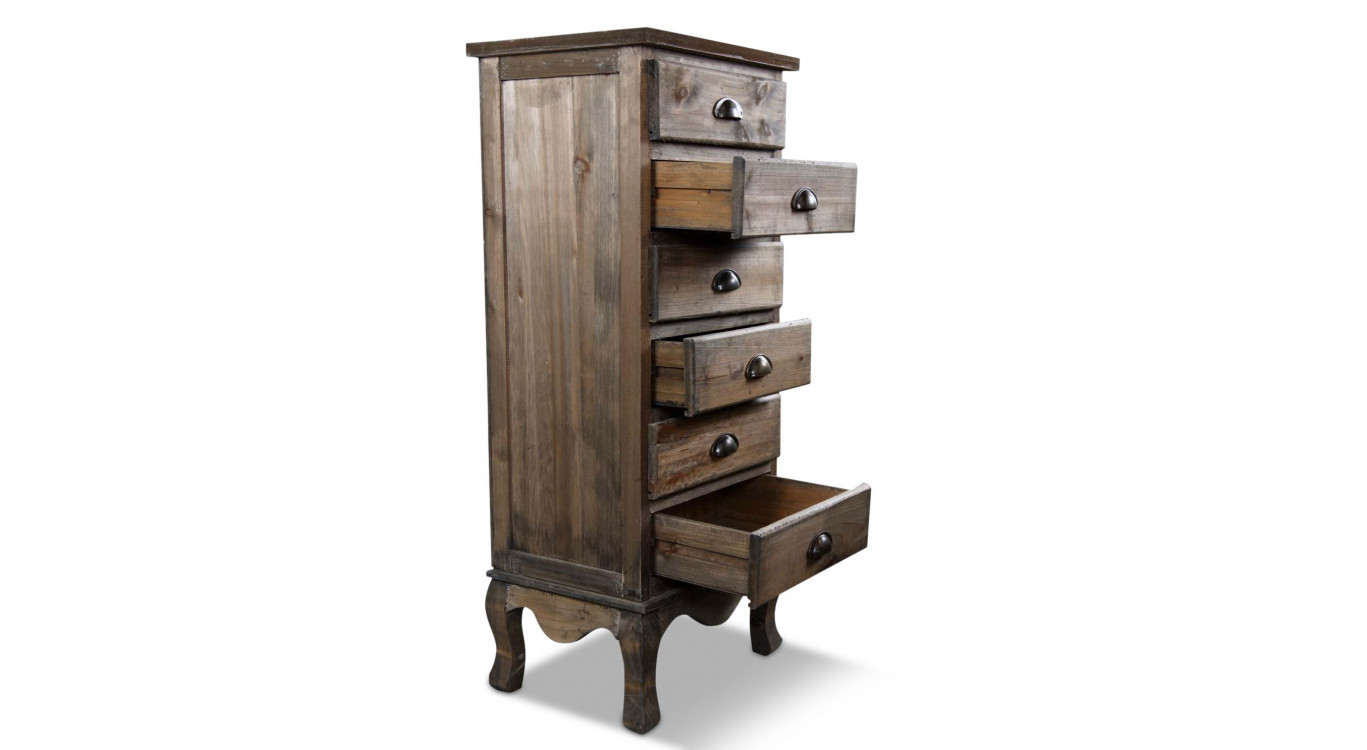 Wochenendmöbel Chiffonnier Holz 6 Schubladen 45.5x36x108cm