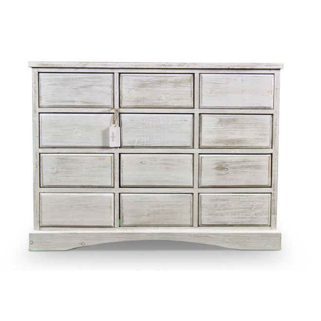 Wochenmöbel Chiffonnier Grainetier Bois 12 Schubladen Cerusé Blanc Nu 101x31.5x75cm