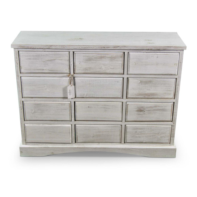 Wochenmöbel Chiffonnier Grainetier Bois 12 Schubladen Cerusé Blanc Nu 101x31.5x75cm