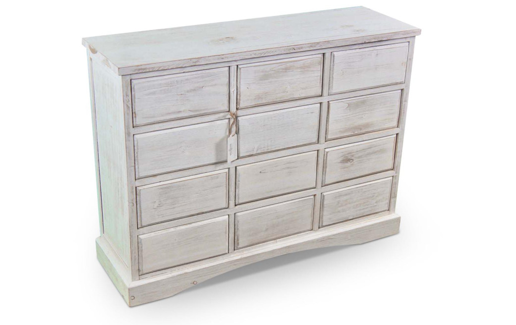 Wochenmöbel Chiffonnier Grainetier Bois 12 Schubladen Cerusé Blanc Nu 101x31.5x75cm
