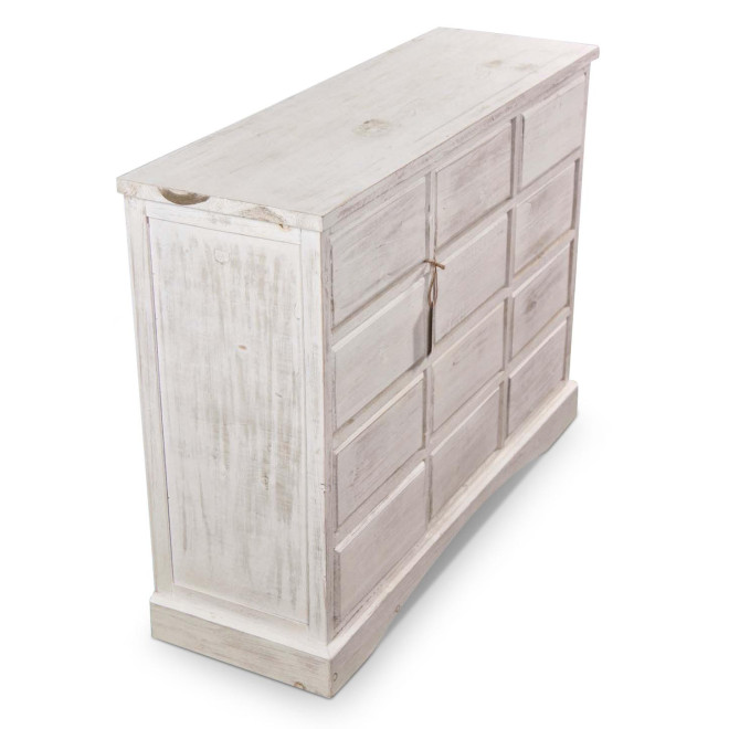 Wochenmöbel Chiffonnier Grainetier Bois 12 Schubladen Cerusé Blanc Nu 101x31.5x75cm