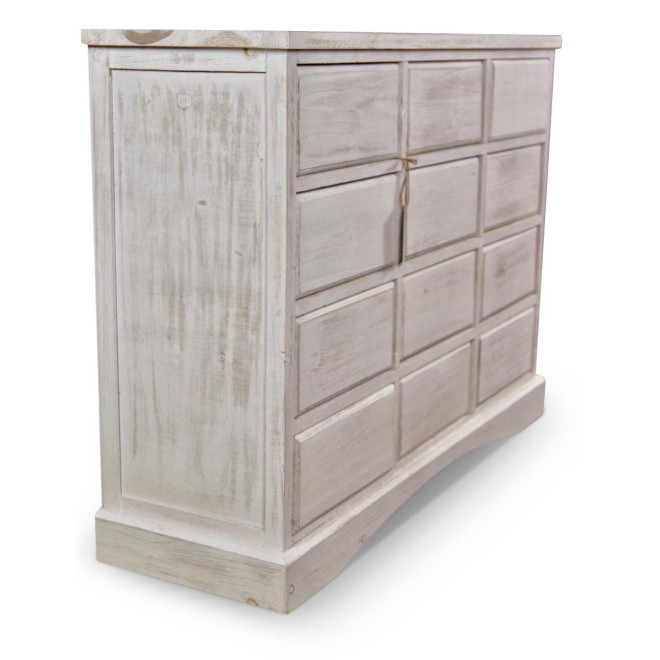 Wochenmöbel Chiffonnier Grainetier Bois 12 Schubladen Cerusé Blanc Nu 101x31.5x75cm