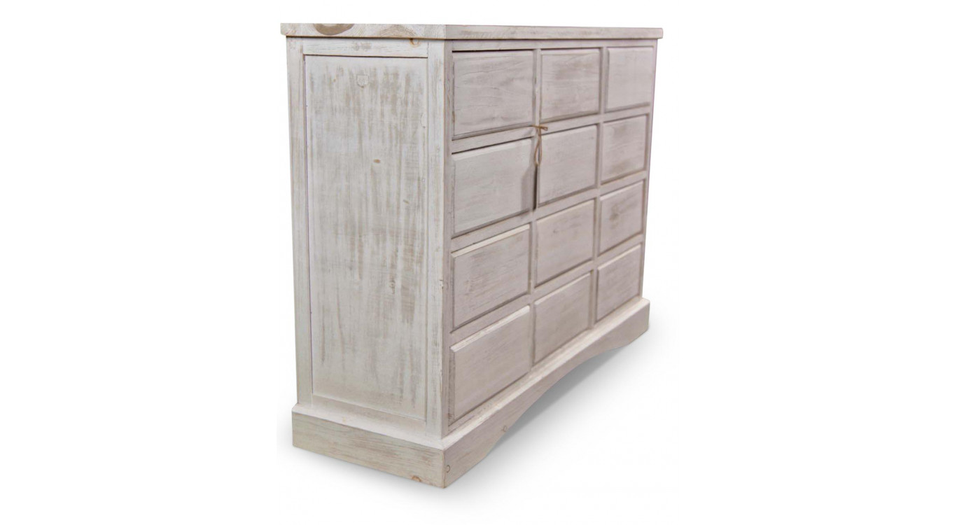 Wochenmöbel Chiffonnier Grainetier Bois 12 Schubladen Cerusé Blanc Nu 101x31.5x75cm