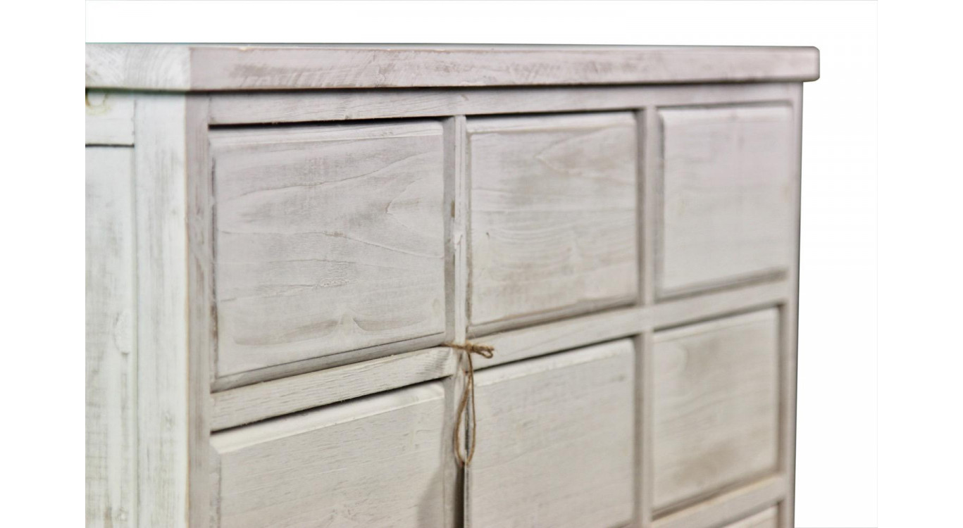 Wochenmöbel Chiffonnier Grainetier Bois 12 Schubladen Cerusé Blanc Nu 101x31.5x75cm
