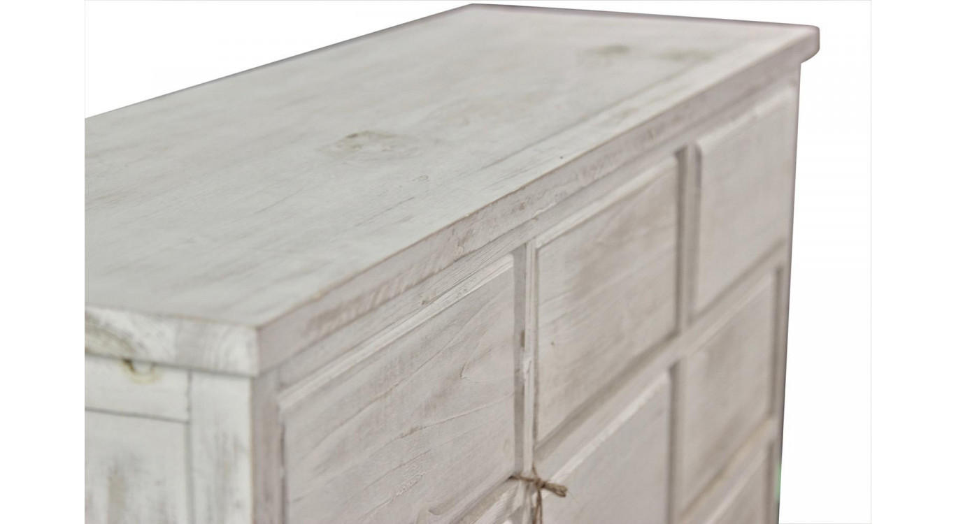 Wochenmöbel Chiffonnier Grainetier Bois 12 Schubladen Cerusé Blanc Nu 101x31.5x75cm