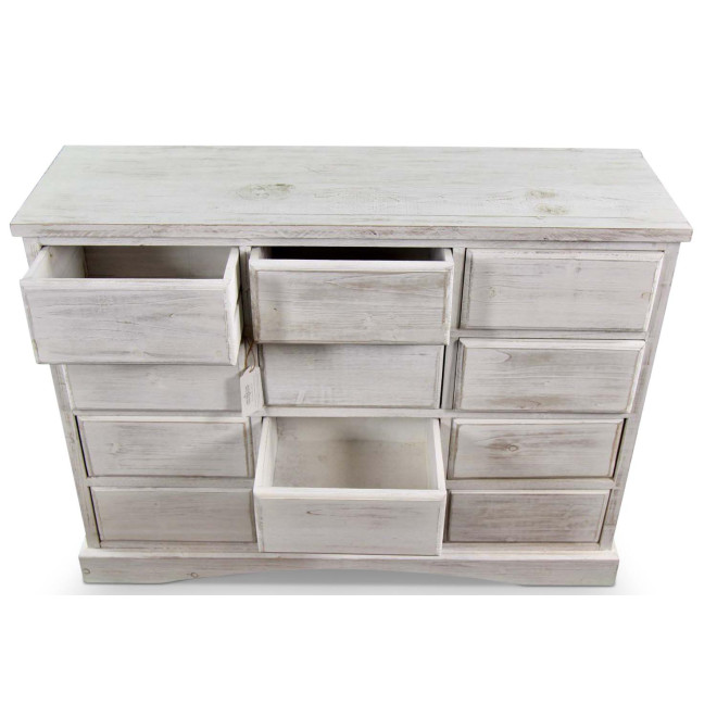 Wochenmöbel Chiffonnier Grainetier Bois 12 Schubladen Cerusé Blanc Nu 101x31.5x75cm
