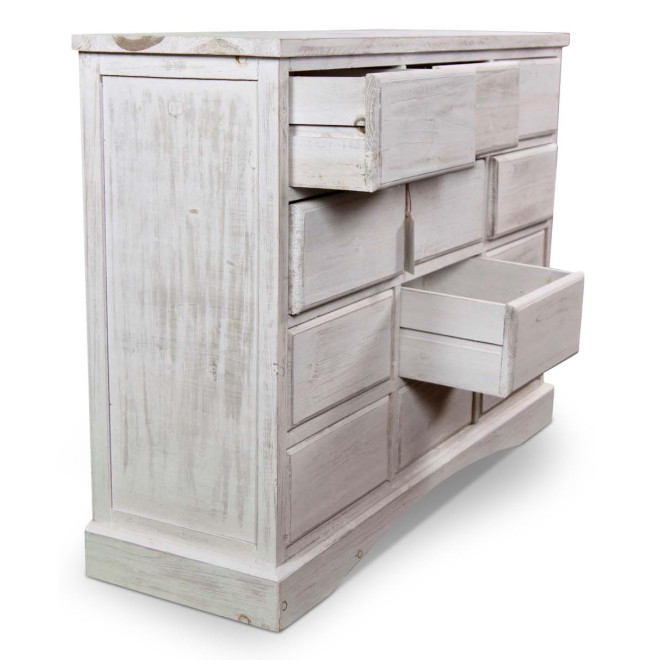 Wochenmöbel Chiffonnier Grainetier Bois 12 Schubladen Cerusé Blanc Nu 101x31.5x75cm