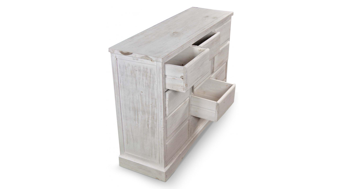 Wochenmöbel Chiffonnier Grainetier Bois 12 Schubladen Cerusé Blanc Nu 101x31.5x75cm