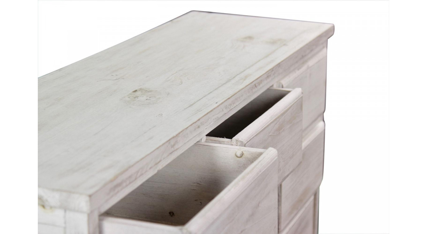 Wochenmöbel Chiffonnier Grainetier Bois 12 Schubladen Cerusé Blanc Nu 101x31.5x75cm