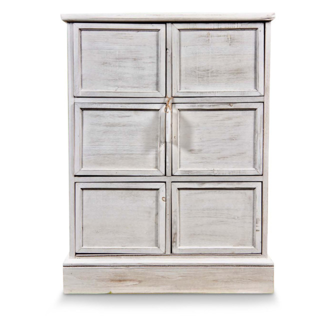 Meuble Semainier Chiffonnier Grainetier Bois 6 Tiroirs Cerusé Blanc Nu 58x40.5x76cm