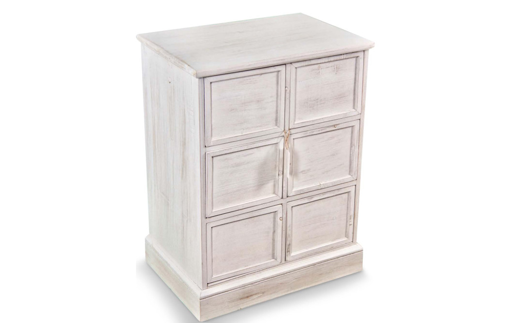 Meuble Semainier Chiffonnier Grainetier Bois 6 Tiroirs Cerusé Blanc Nu 58x40.5x76cm