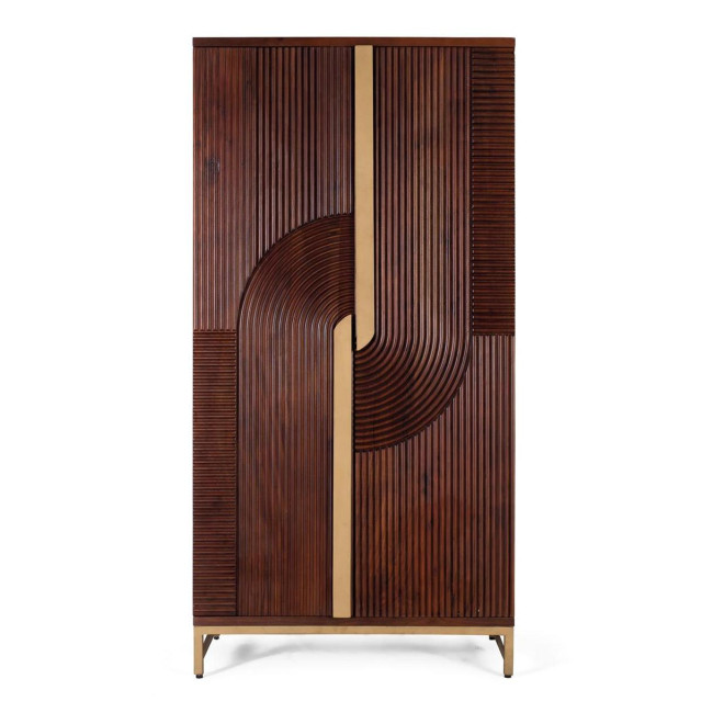Meuble rangement bouteilles 2 tiroirs 2 portes Bois Marron