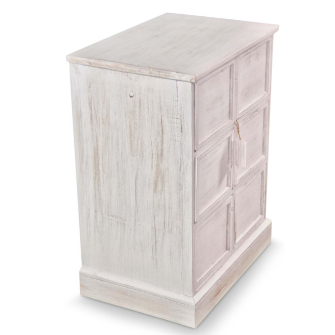 Meuble Semainier Chiffonnier Grainetier Bois 6 Tiroirs Cerusé Blanc Nu 58x40.5x76cm