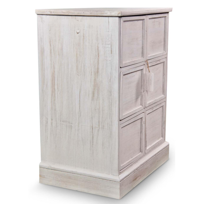 Meuble Semainier Chiffonnier Grainetier Bois 6 Tiroirs Cerusé Blanc Nu 58x40.5x76cm