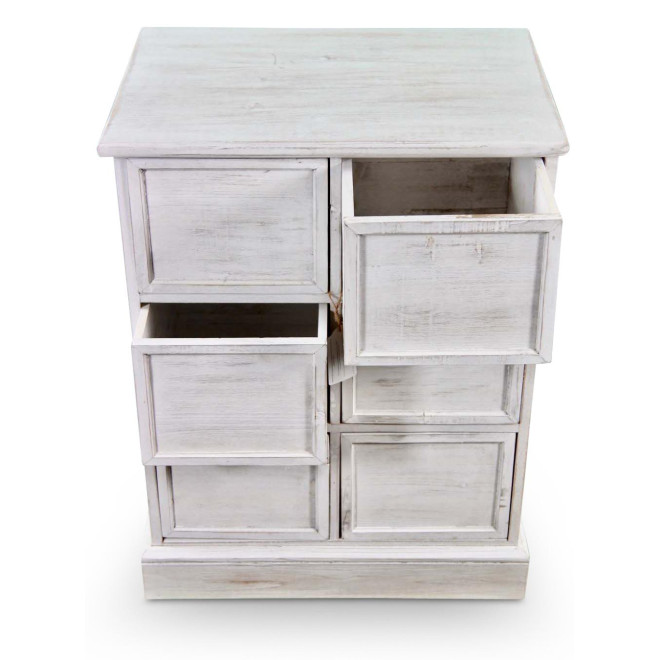 Meuble Semainier Chiffonnier Grainetier Bois 6 Tiroirs Cerusé Blanc Nu 58x40.5x76cm