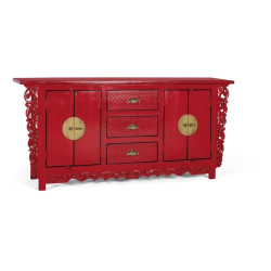 Bahut 3 tiroirs 4 portes Bois Rouge
