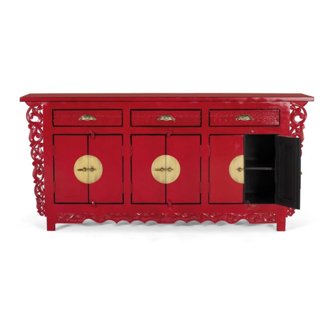 Bahut 3 tiroirs 6 portes Bois Rouge