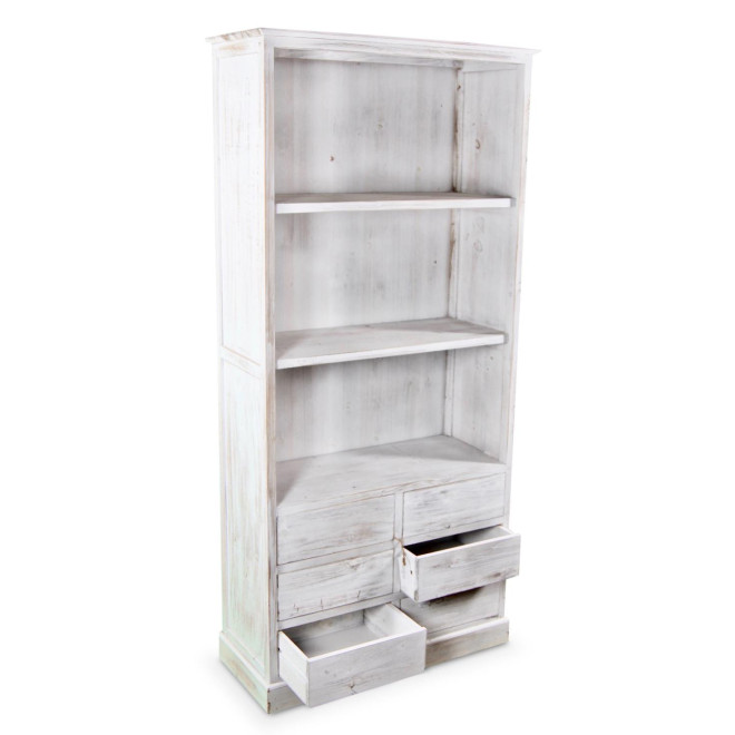 Buffet Vaisselier Rangement Bois 6 Tiroirs Cerusé Blanc Nu 78x34x168cm