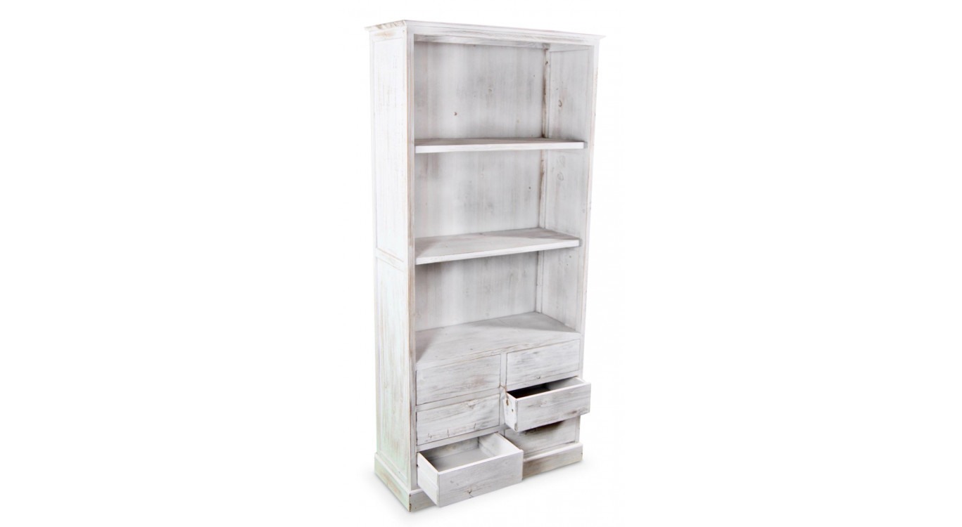 Buffet Vaisselier Rangement Bois 6 Tiroirs Cerusé Blanc Nu 78x34x168cm