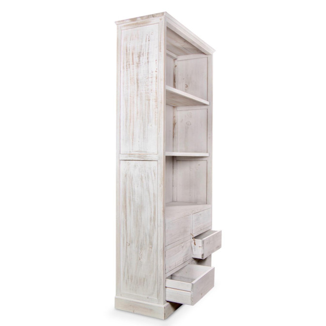 Buffet Vaisselier Rangement Bois 6 Tiroirs Cerusé Blanc Nu 78x34x168cm