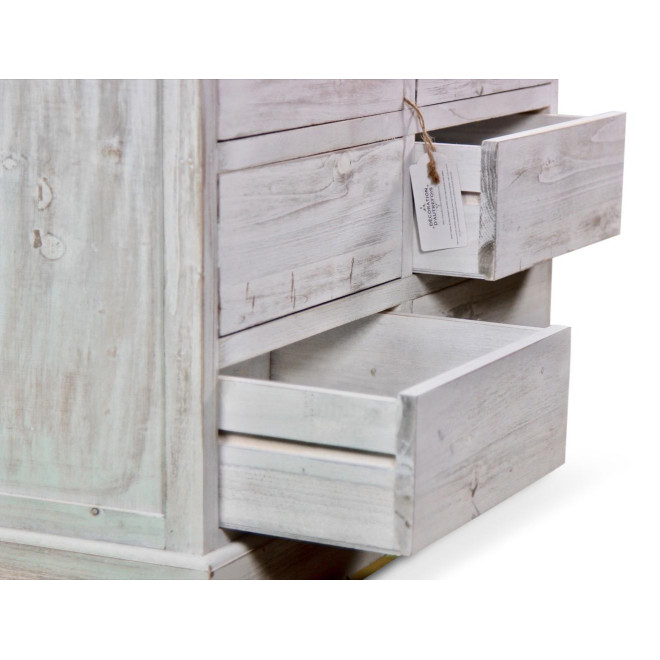 Buffet Vaisselier Rangement Bois 6 Tiroirs Cerusé Blanc Nu 78x34x168cm