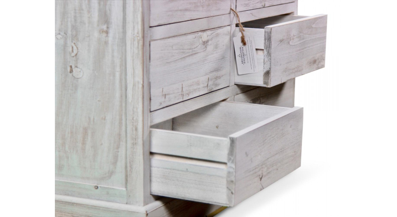 Buffet Vaisselier Rangement Bois 6 Tiroirs Cerusé Blanc Nu 78x34x168cm