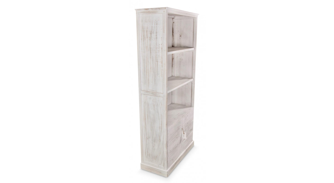 Buffet Vaisselier Rangement Bois 6 Tiroirs Cerusé Blanc Nu 78x34x168cm