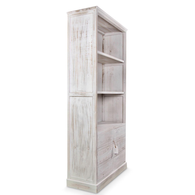 Buffet Vaisselier Rangement Bois 6 Tiroirs Cerusé Blanc Nu 78x34x168cm