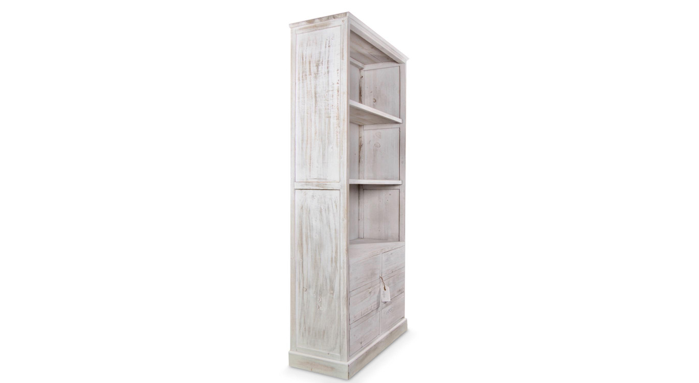 Buffet Vaisselier Rangement Bois 6 Tiroirs Cerusé Blanc Nu 78x34x168cm