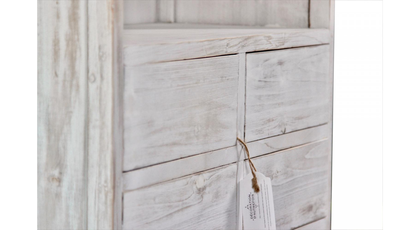 Buffet Vaisselier Rangement Bois 6 Tiroirs Cerusé Blanc Nu 78x34x168cm