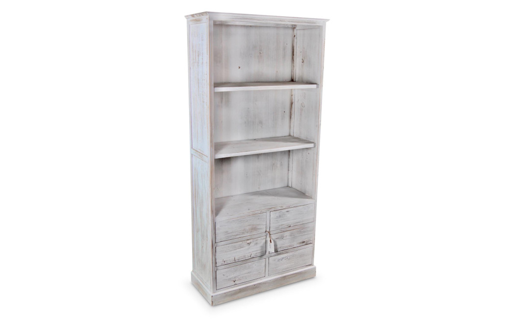 Buffet Vaisselier Rangement Bois 6 Tiroirs Cerusé Blanc Nu 78x34x168cm