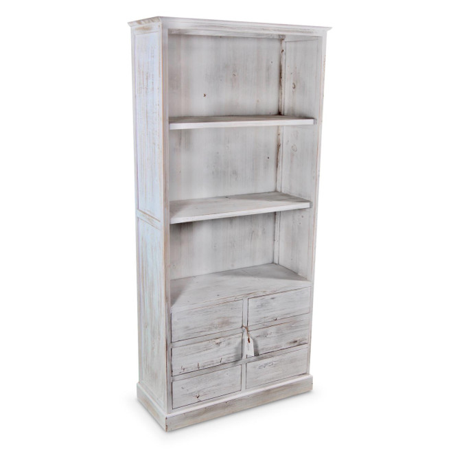 Buffet Vaisselier Rangement Bois 6 Tiroirs Cerusé Blanc Nu 78x34x168cm
