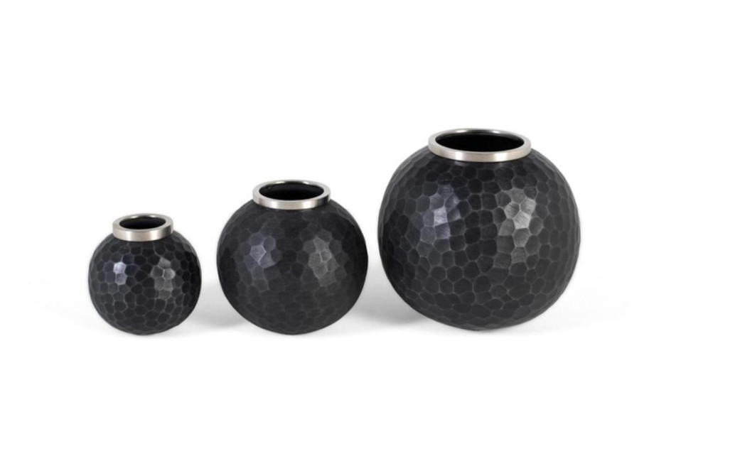 Lot de 3 vases Aluminium Noir