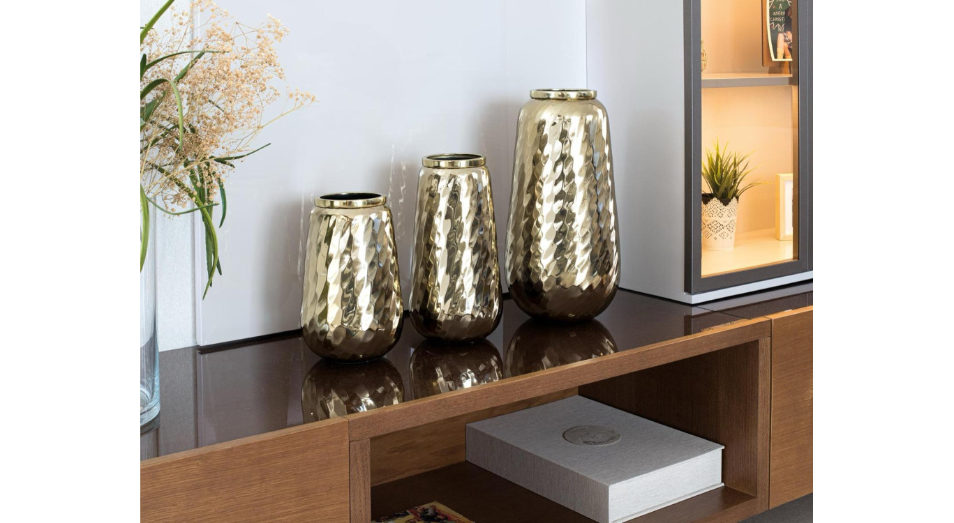 Lot de 3 vases Aluminium Or