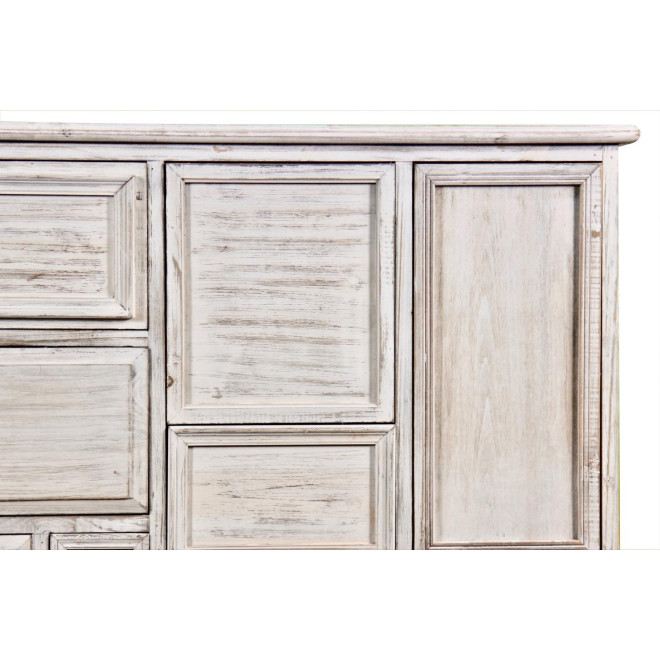 Wochenschrank Chiffonnier Grainetier Bois 14 Schubladen Cerusé Blanc Nu 125x40x99cm