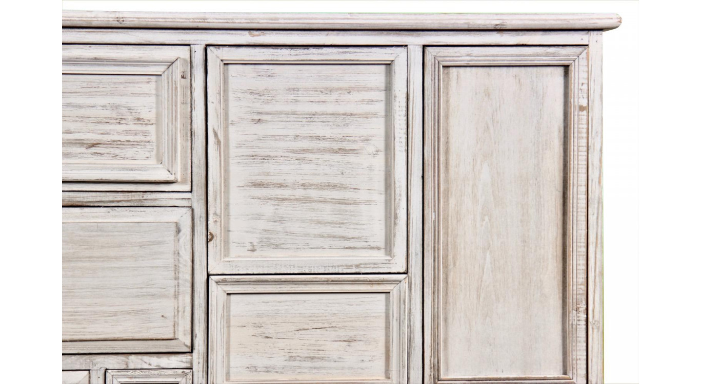 Wochenschrank Chiffonnier Grainetier Bois 14 Schubladen Cerusé Blanc Nu 125x40x99cm