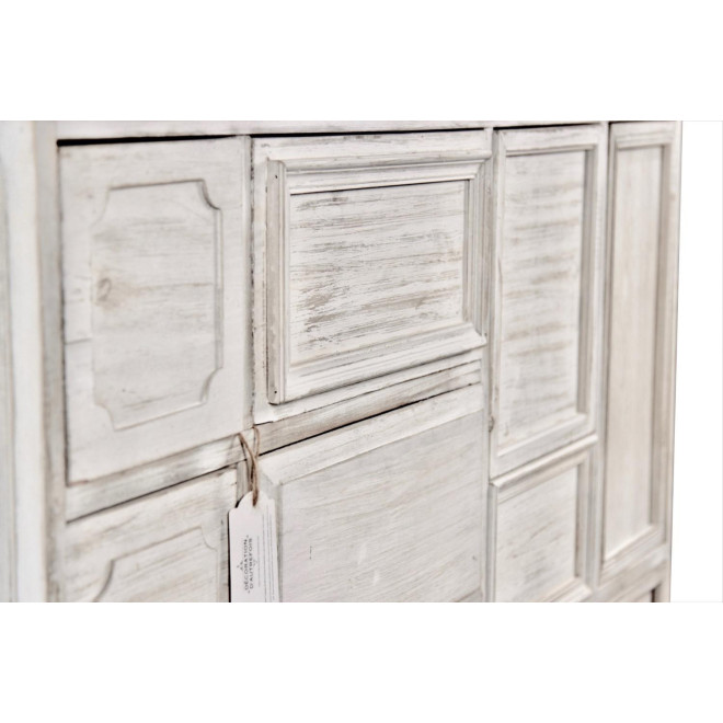 Wochenschrank Chiffonnier Grainetier Bois 14 Schubladen Cerusé Blanc Nu 125x40x99cm