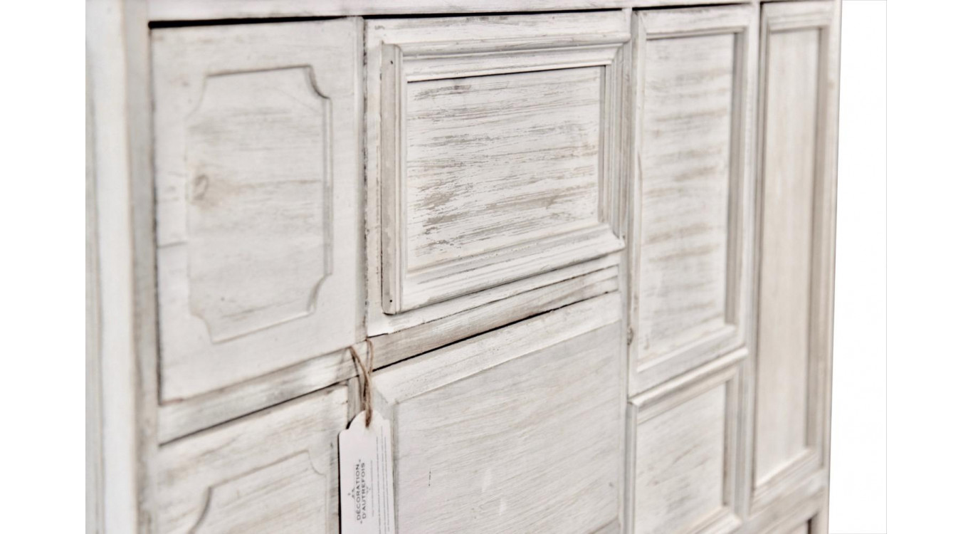 Wochenschrank Chiffonnier Grainetier Bois 14 Schubladen Cerusé Blanc Nu 125x40x99cm