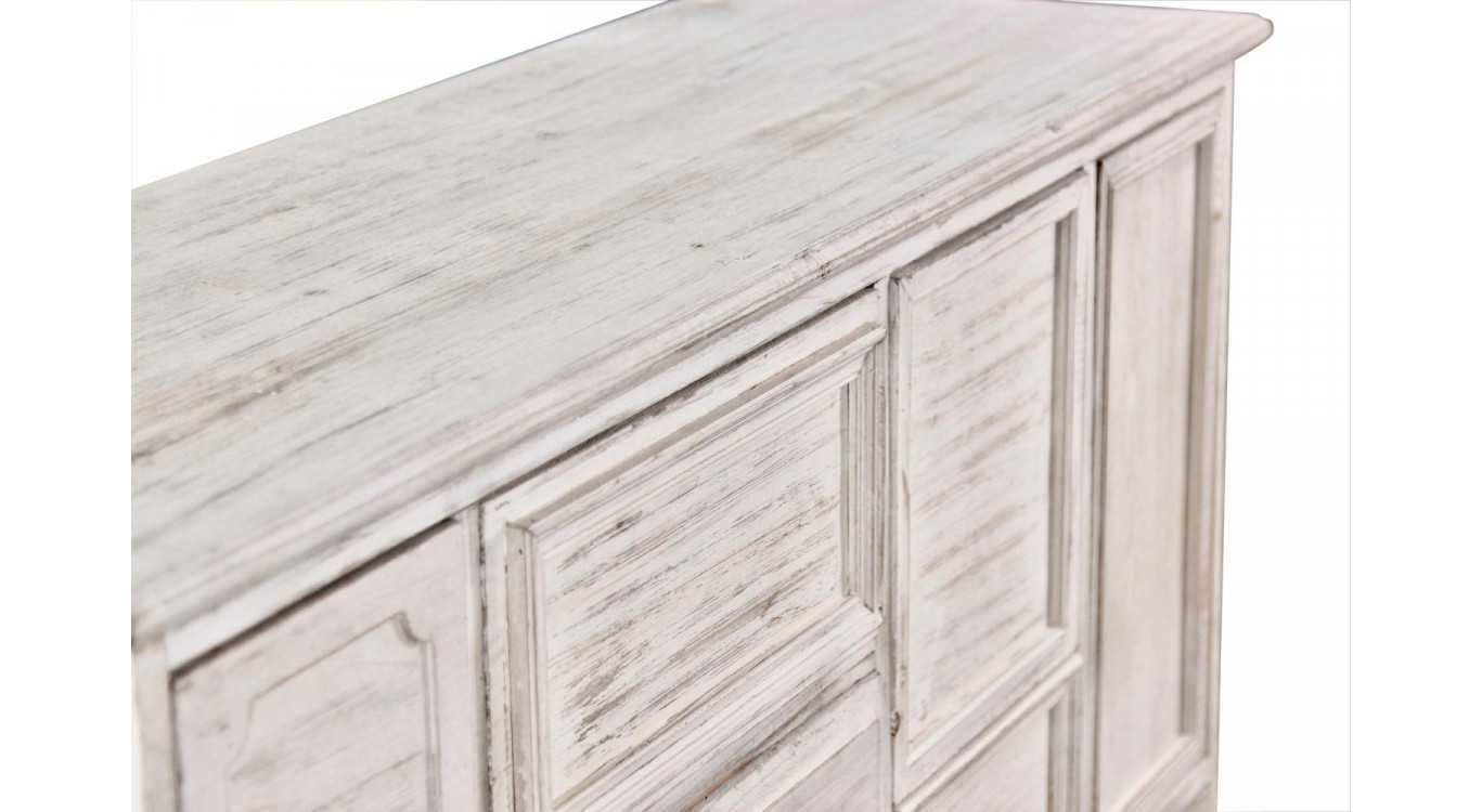 Wochenschrank Chiffonnier Grainetier Bois 14 Schubladen Cerusé Blanc Nu 125x40x99cm