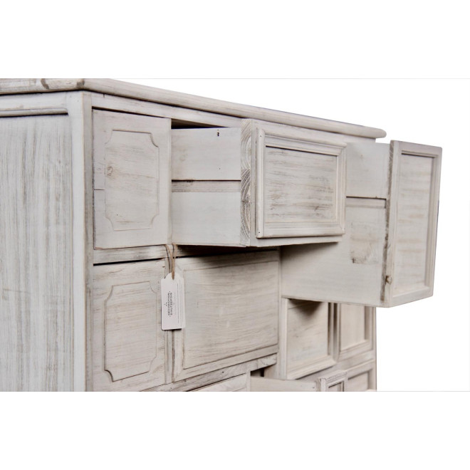 Meuble Semainier Chiffonnier Grainetier Bois 14 Tiroirs Cerusé Blanc Nu 125x40x99cm