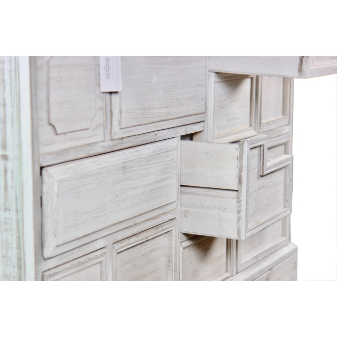 Meuble Semainier Chiffonnier Grainetier Bois 14 Tiroirs Cerusé Blanc Nu 125x40x99cm