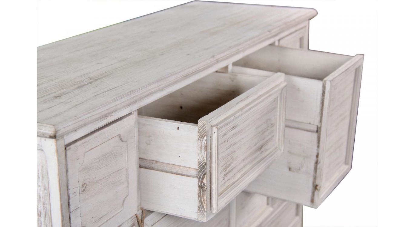 Wochenschrank Chiffonnier Grainetier Bois 14 Schubladen Cerusé Blanc Nu 125x40x99cm
