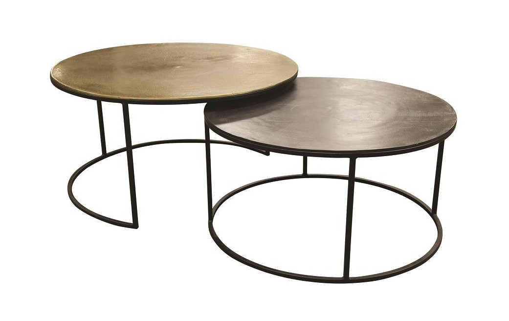 Set aus 2 runden Couchtischen mit Ausziehfunktion