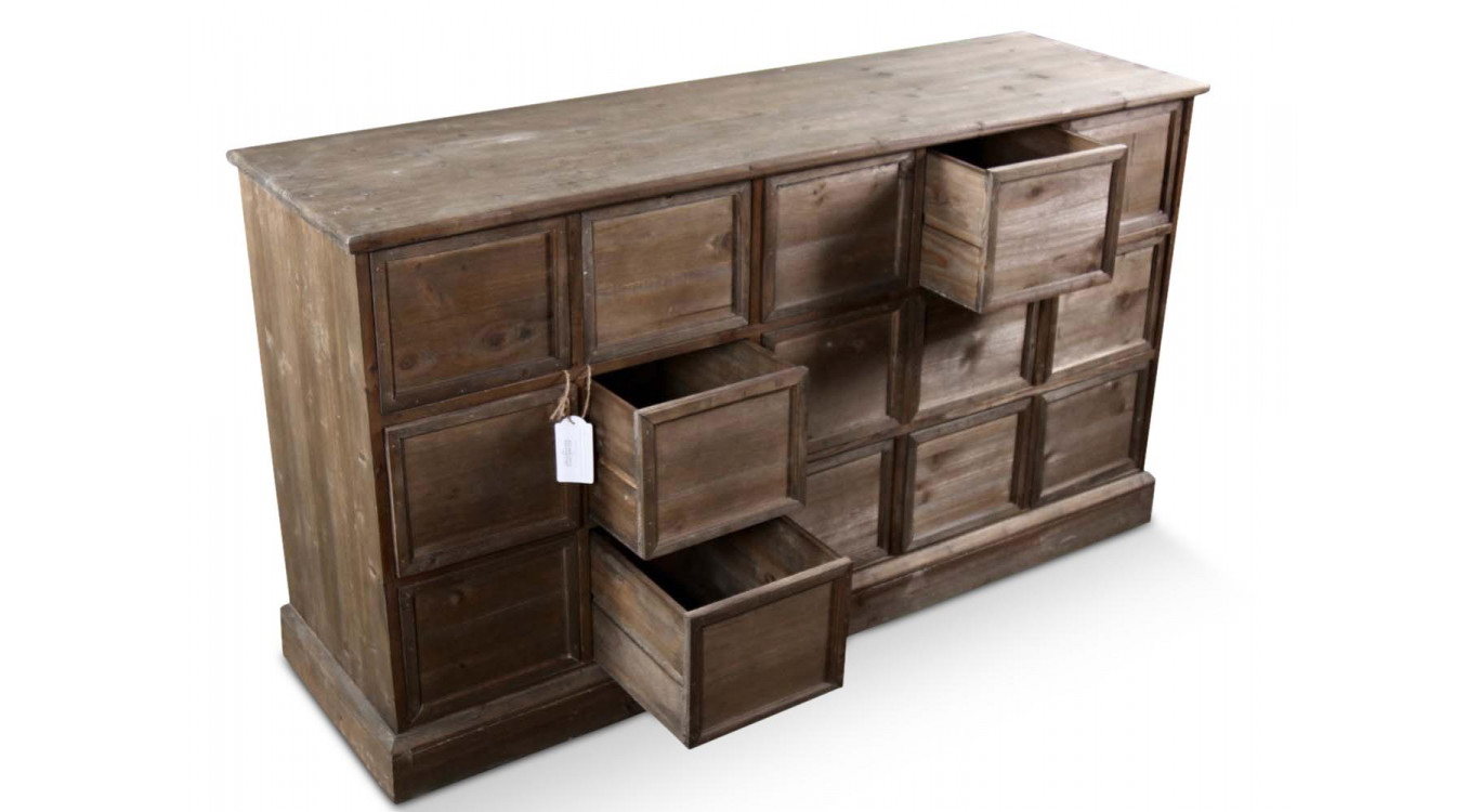 Meuble Semainier Chiffonnier Grainetier Bois 15 Tiroirs Nu 137.5x40.5x76cm